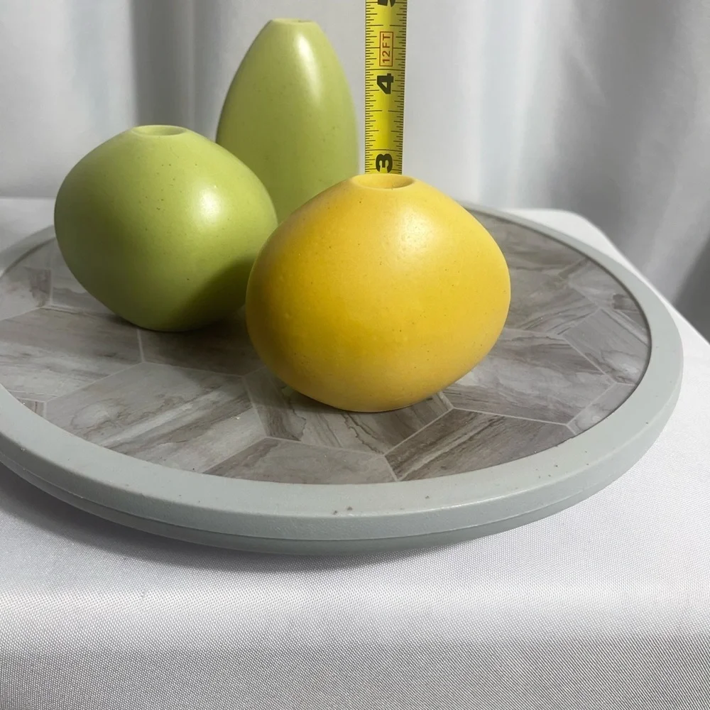 Set of Three Ceramic Salt and Pepper Shakers in Yellow and Green Made in Japan